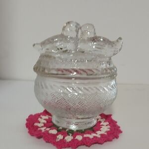Vintage Westmoreland Clear Glass Bird Lid Jar